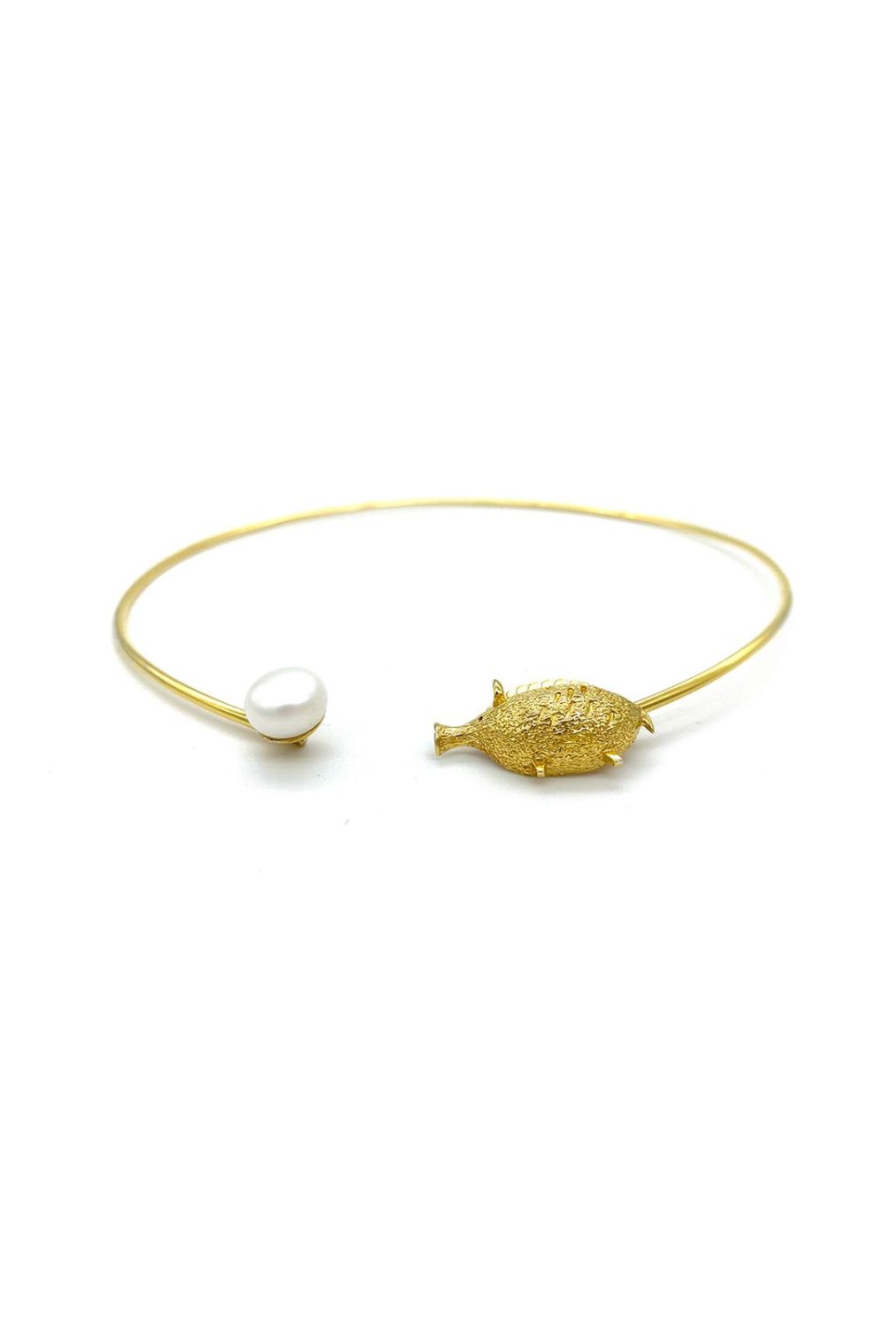 Gold plated pig necklace with white pearl
