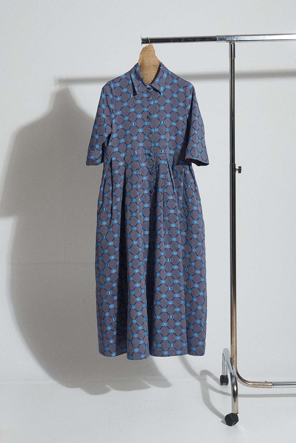 zoumboulia dress in chequered pattern in blue