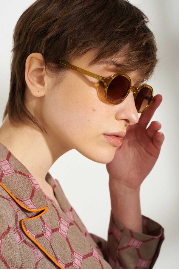 yellow sunglasses on model
