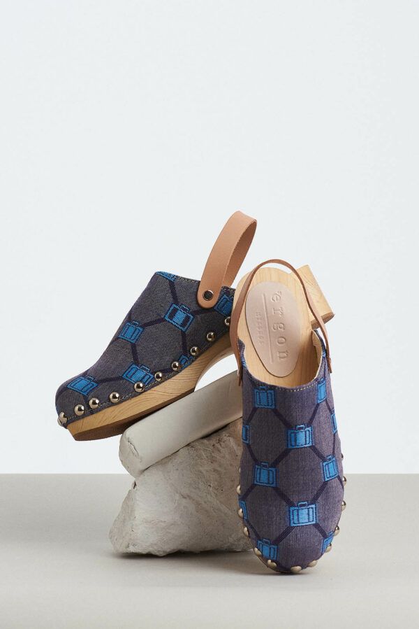 blue chequered clogs