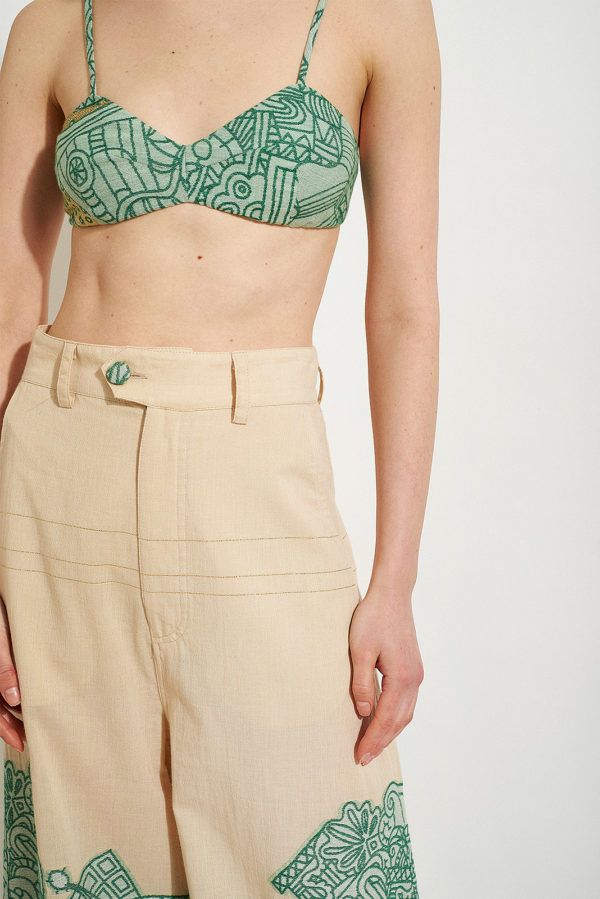 iris pants with labyrinth green top detail button