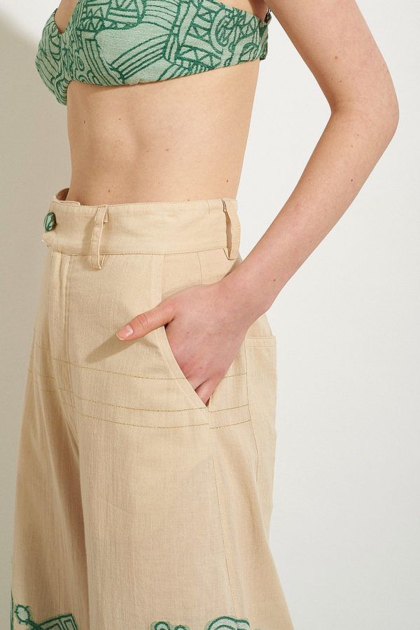 iris pants with labyrinth green top detail pocket