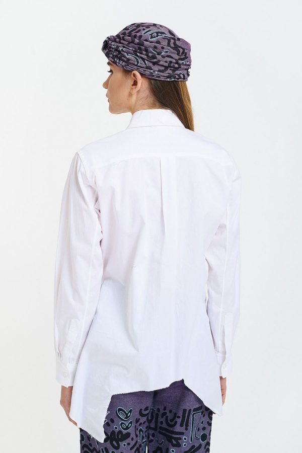 white cotton gabardine long sleeved shirt