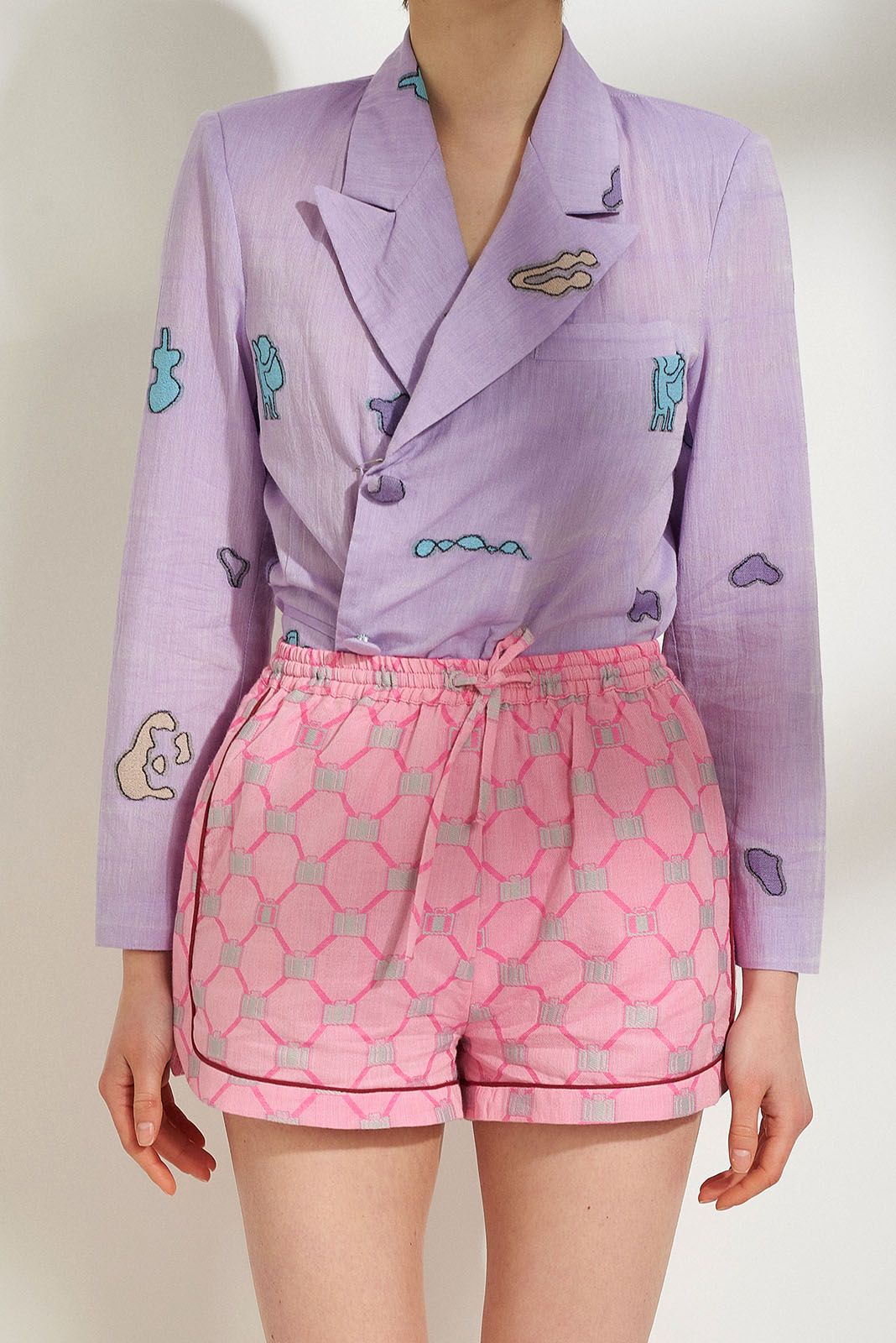 lefki athleisure shorts with matching lila harta pattern