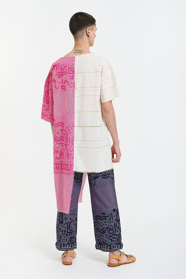 unisex asymmetrical shirt made of two pattern