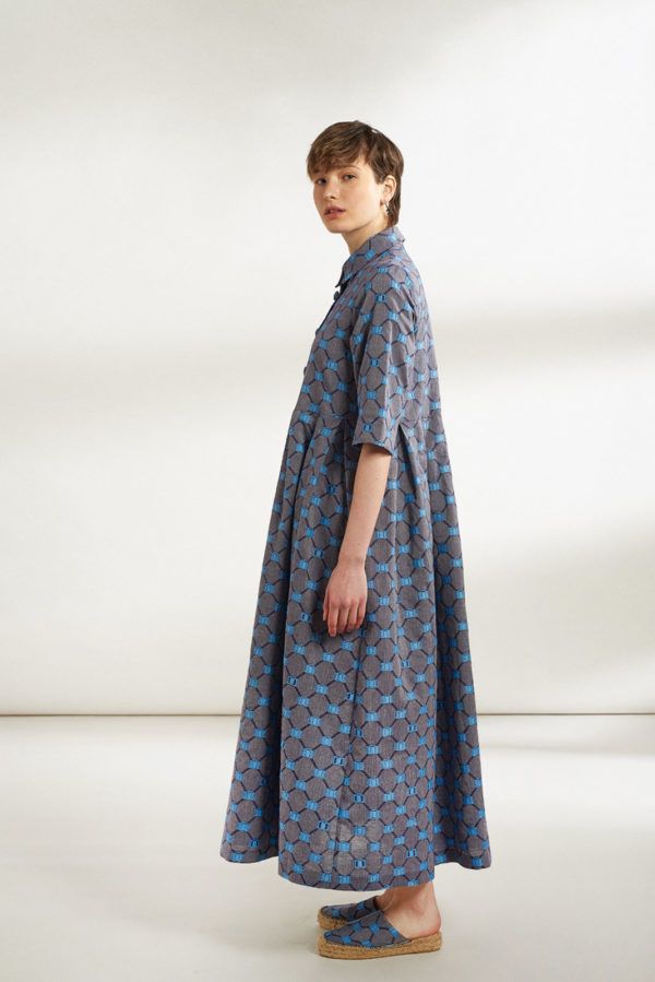 zoumboulia pleated dress made of woven on the loom cotton