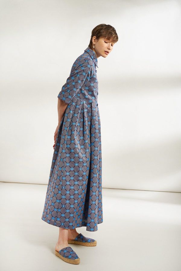 zoumboulia pleated dress side made of woven on the loom cotton