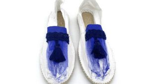 White espadrilles with paintbrush and blue tassels
