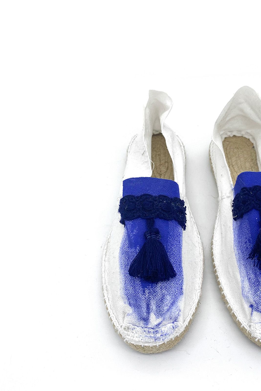 White espadrilles with paintbrush and blue tassels