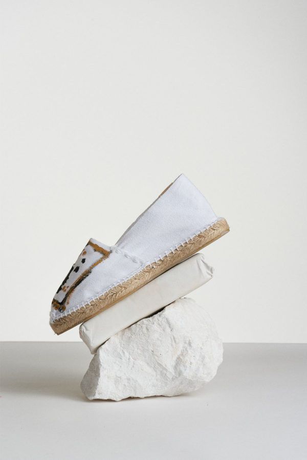 white espadrilles with aphrodite stamp side