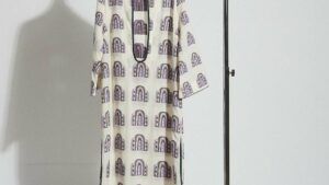chloe kaftan dress in cactus pattern in white