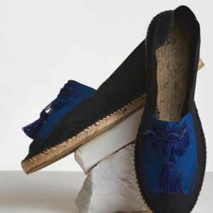 black espadrilles with painted brush and tassels