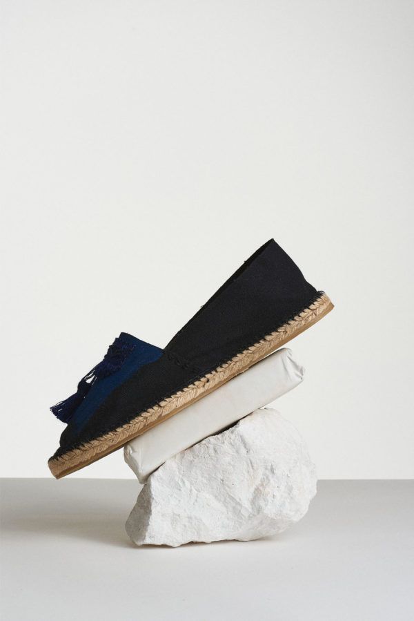 black espadrilles with painted brush and tassels side