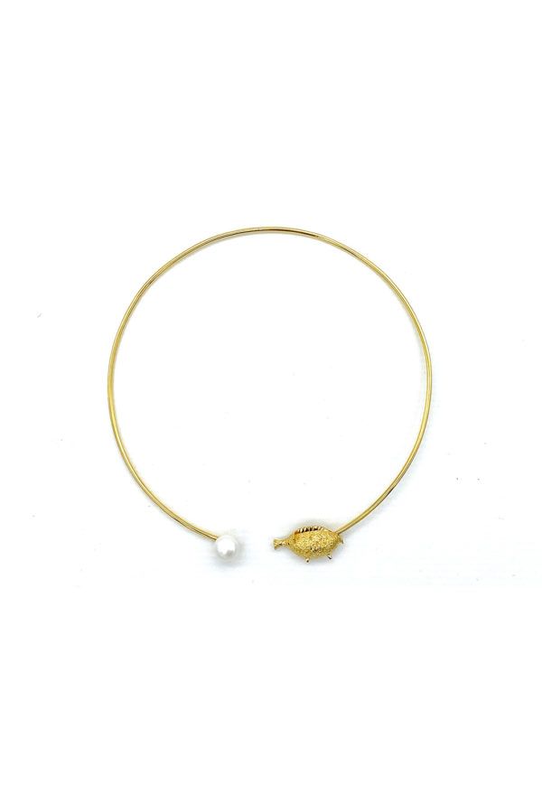 Gold plated pig necklace with white pearl