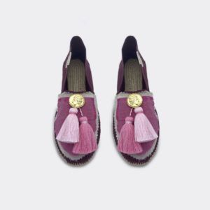 Bordeaux espadrilles with wooven fabrics tassels and coins