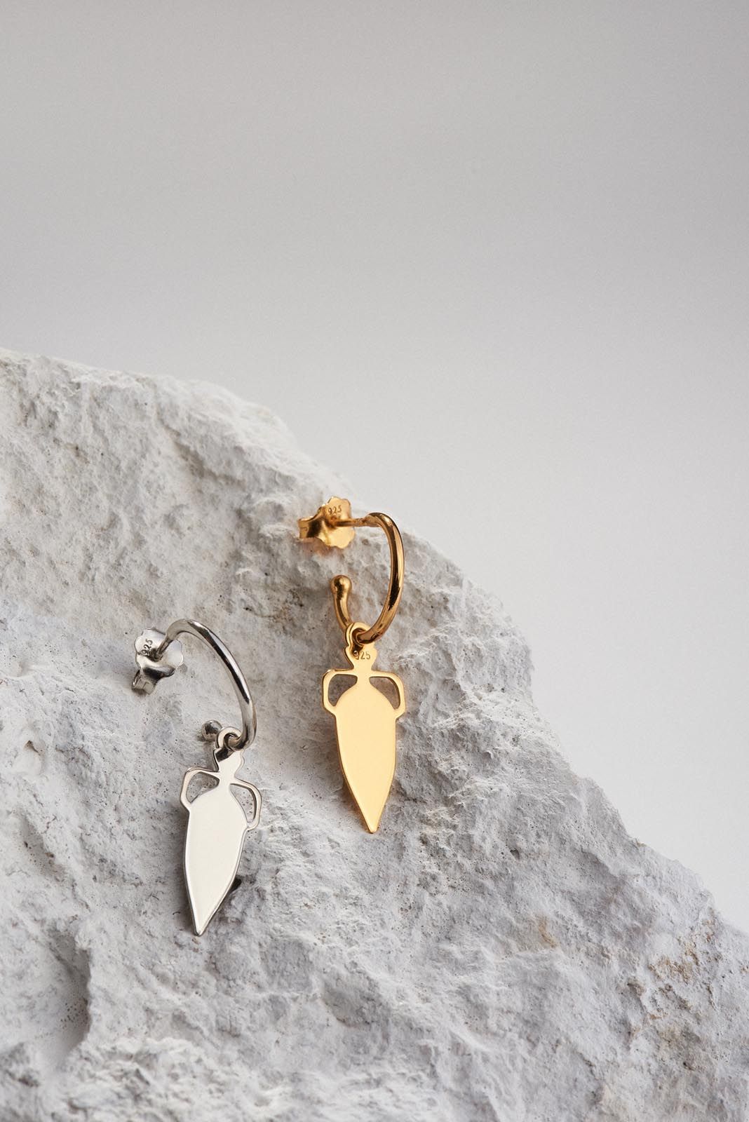 amphora earring in silver and gold