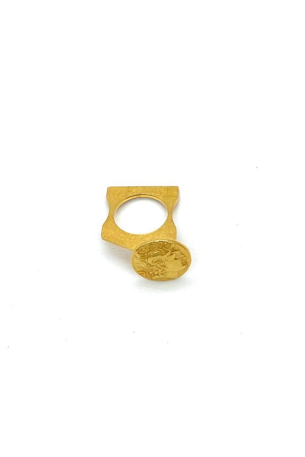 Gold plated squered coined ring