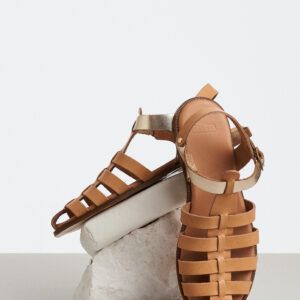 ancient greek sandals silver beige side